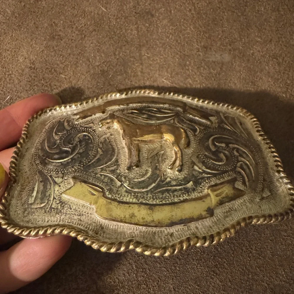 Gold and Silver Horse Belt Buckle
